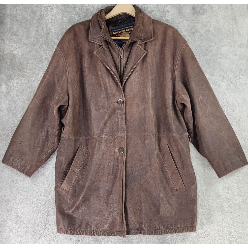 Wilsons Adventure Bound Leather Jacket Mens XL Brown Full Zip Lined 80s Vintage